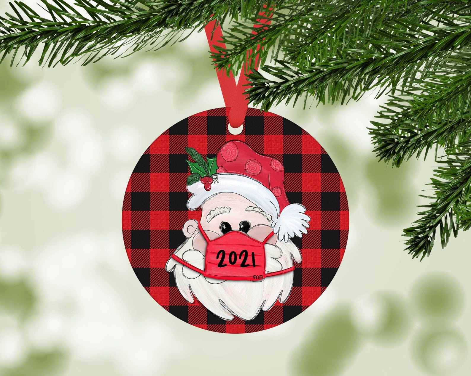 Christmas Tree Ornaments 2020 Santa Claus Quarantine Wearing Mask Hanging Decor* 