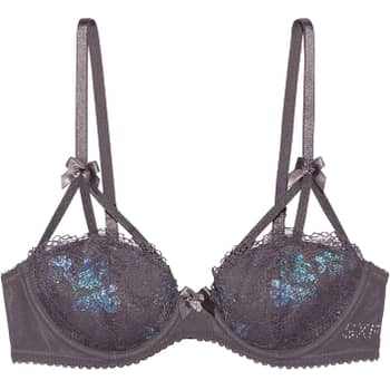 Living in the Clouds Iridescent Lace Caged Demi Bra in Pink