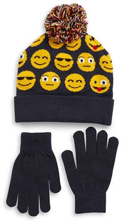 Emoji Knit Hat and Gloves Set