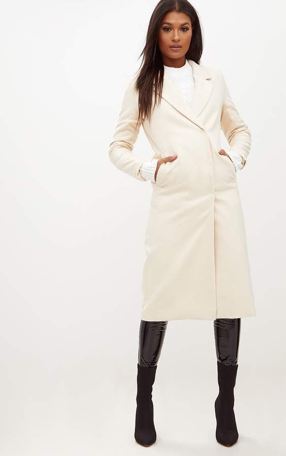 PrettyLittleThing Cream Double Breasted Longline Coat