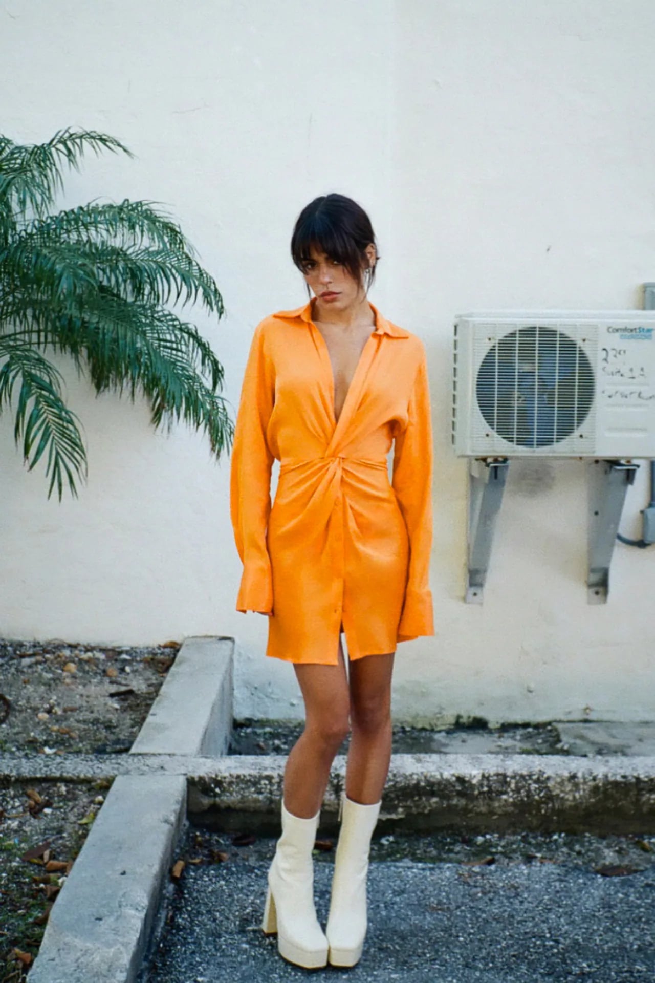 Zara orange silk 2025 dress