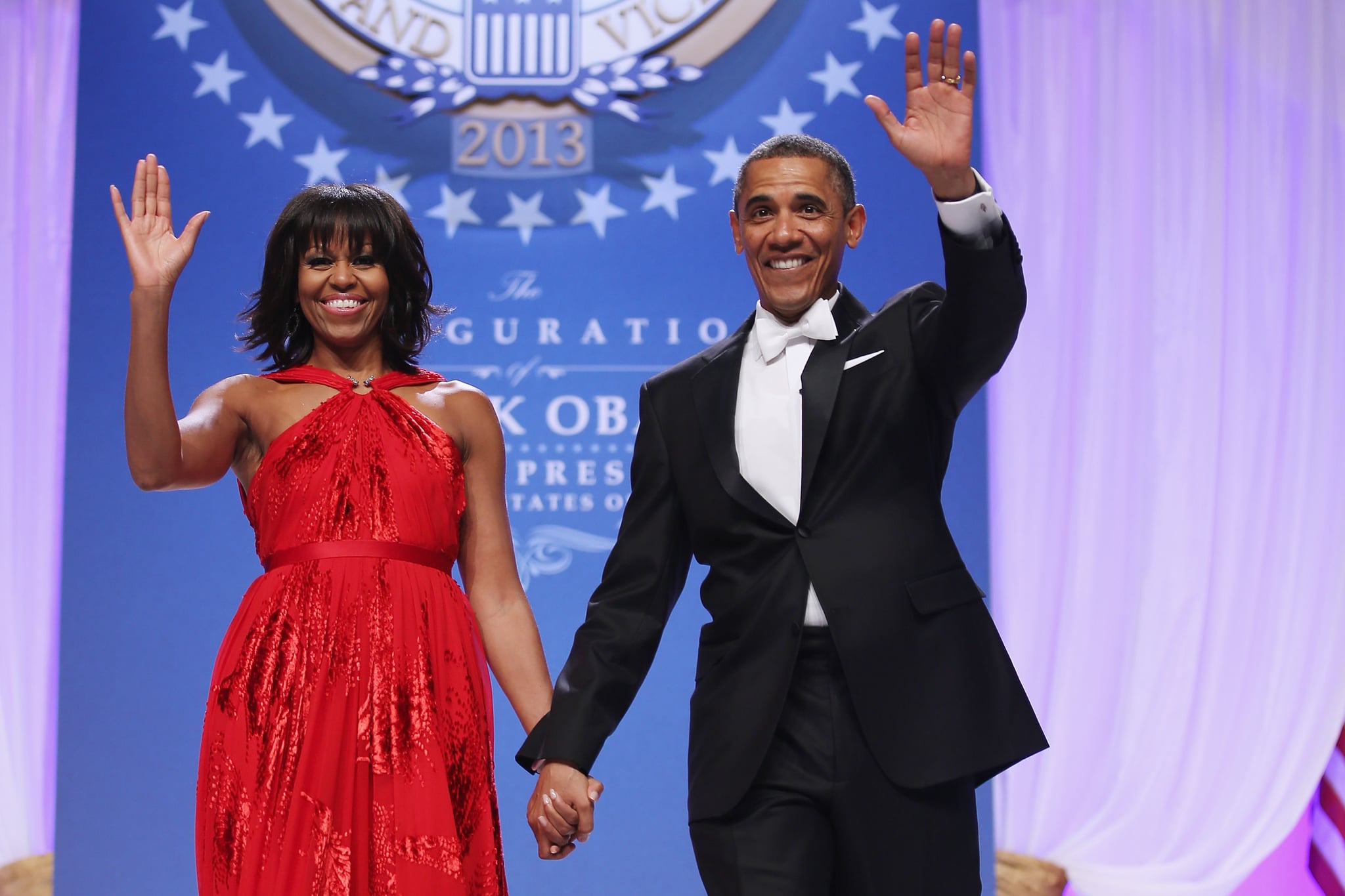 WASHINGTON, DC - JANUARY 21:  U.S. President Barack Obama and first lady Michelle Obama arrive for the Comander-in-Chief's Inaugural Ball at the Walter Washington Convention Centre January 21, 2013 in Washington, DC. Obama was sworn-in for his second term of office earlier in the day.  (Photo by Chip Somodevilla/Getty Images)