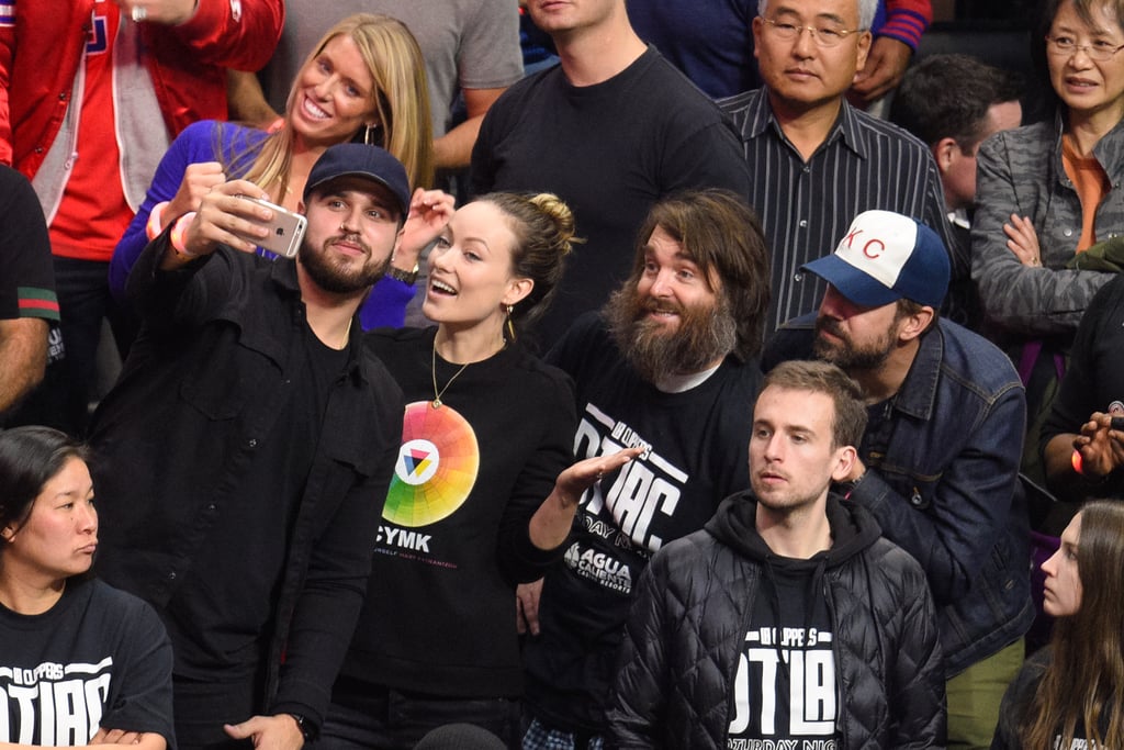 Olivia Wilde, Jason Sudeikis, and Will Forte Clippers Game
