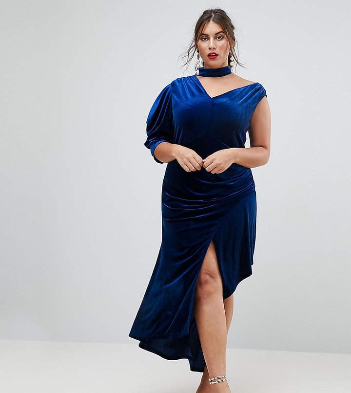 Asos Red Carpet Deconstructed Velvet Midi Dress With Cut Out Neck