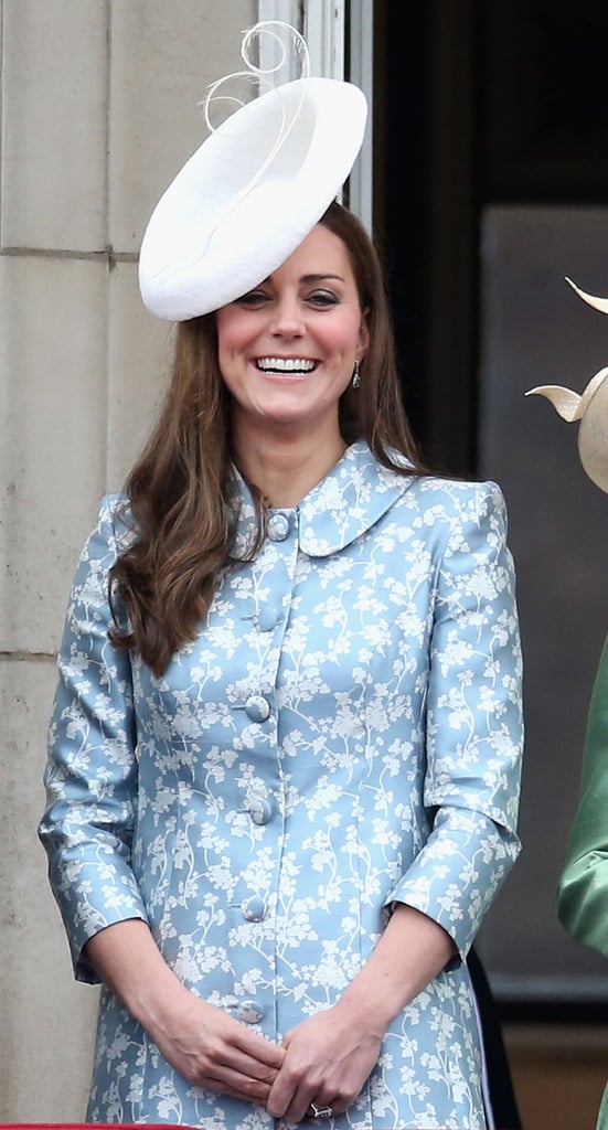 She smiled widely while wearing a Catherine Walker dress and hat from Lock & Co. The 2015 Trooping the Colour marked Kate's first public appearance since giving birth to Princess Charlotte on May 2.