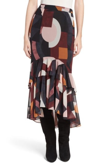 Tiered Crepe High/Low Skirt