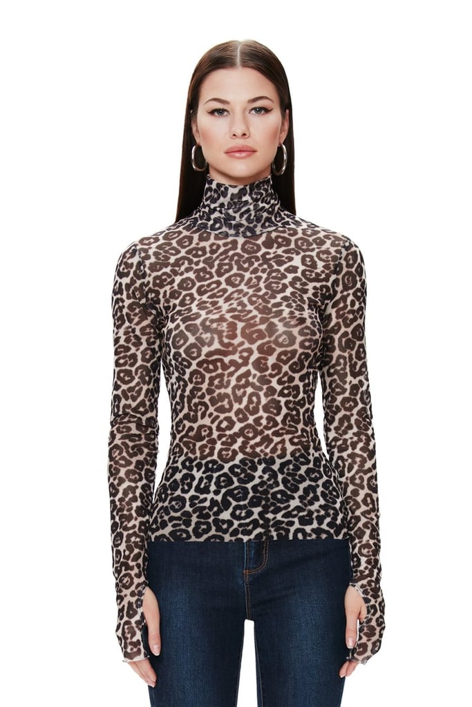 AFRM Zadie Power Mesh Turtleneck Top in Leopard Print