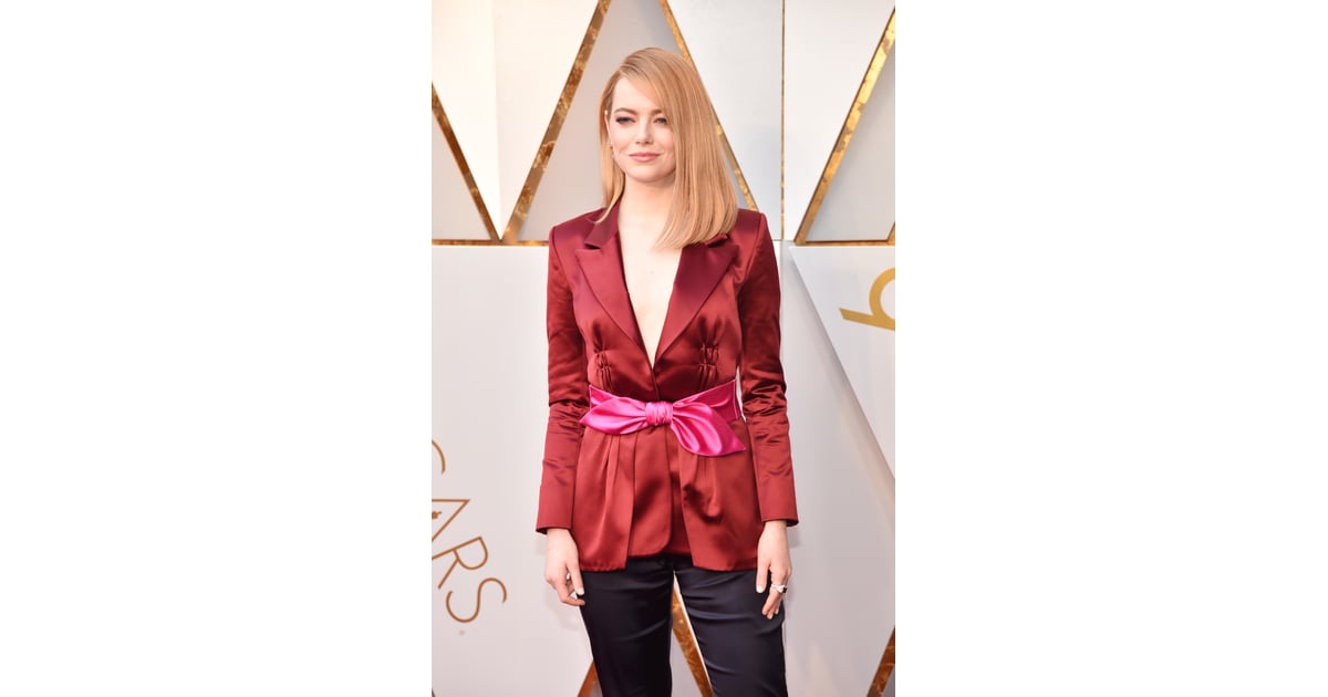 Emma Stone Louis Vuitton Pantsuit at the Oscars 2018