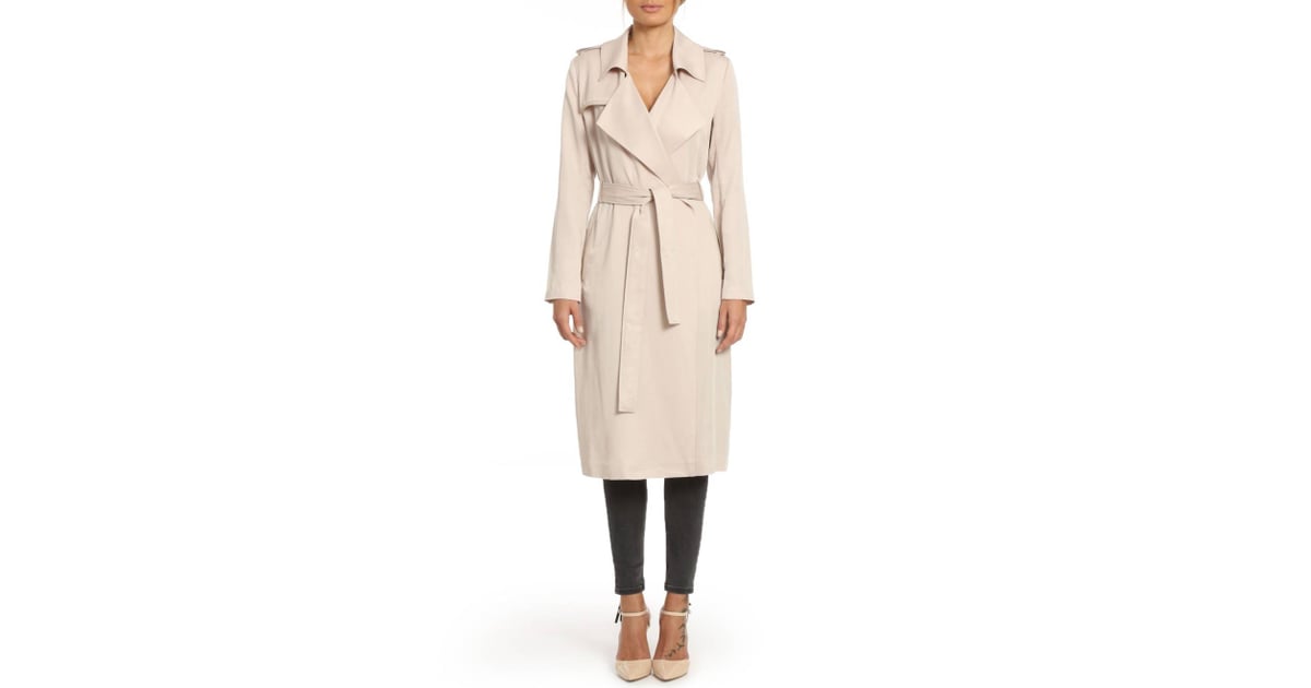 Badgley Mischka Faux Leather Trim Long Trench Coat | Burberry Trench ...