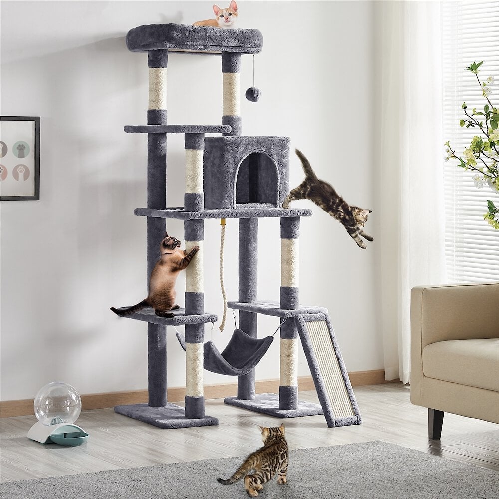 Yaheetech Multi-Level Plush Cat Tree ($54, originally $80)
If you have multiple cats that you need to occupy, say hello to this large cat tree. The tree contains multiple levels for cats to play and sleep on and even includes a hammock and scratching post slide. It's the Great Gatsby of cat trees, and it deserves a spot in your home.