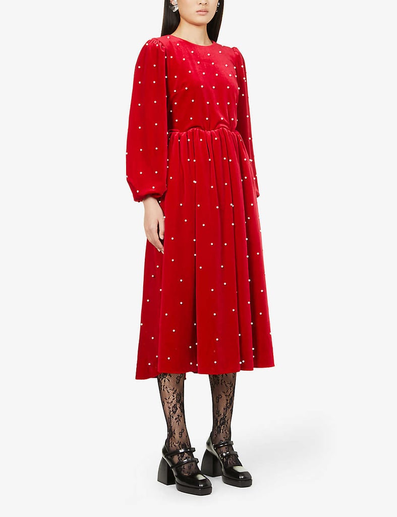 Sister Jane Astro Faux-Pearl Embellished Velvet Midi Dress