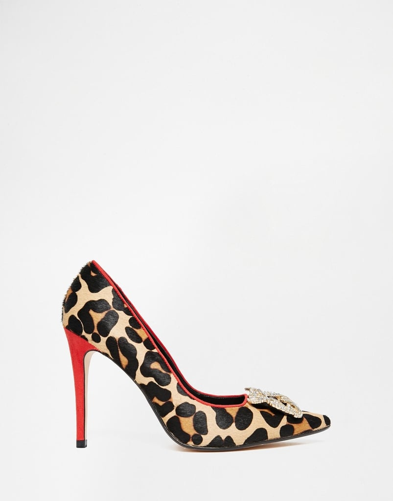 Similar Steal: Dune Breanna Leopard Pony Effect Embellished Heeled Pumps ($162)