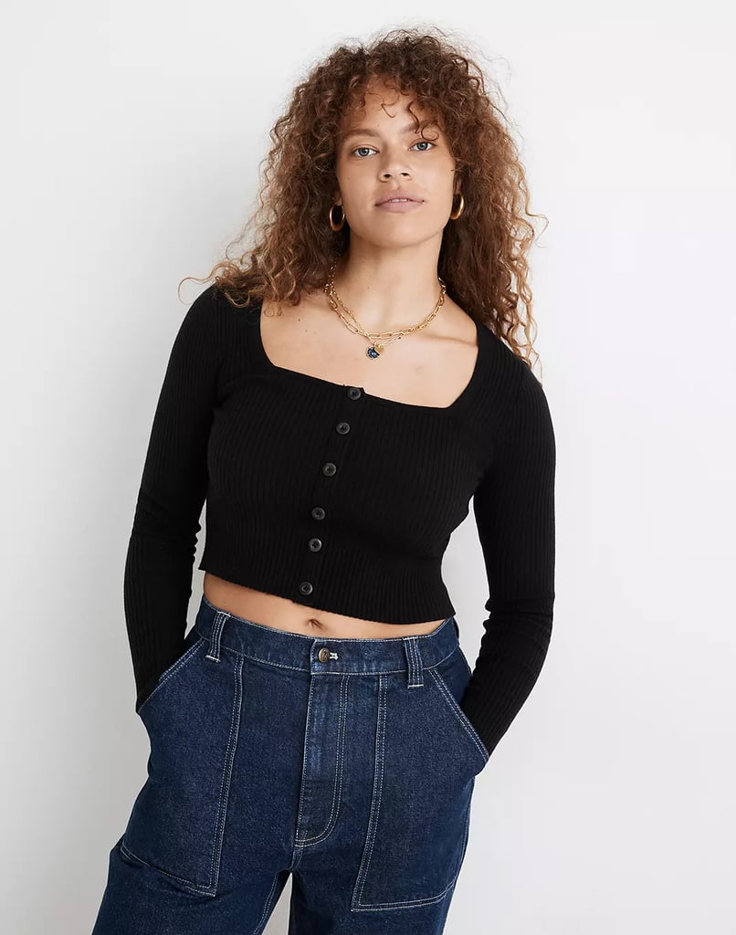 For a Versatile Layer: Rosseau Square-Neck Crop Cardigan Top