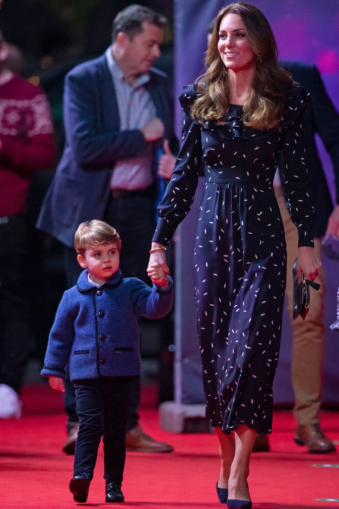 Kate Middleton Wearing Navy Dress With Kids on Red Carpet