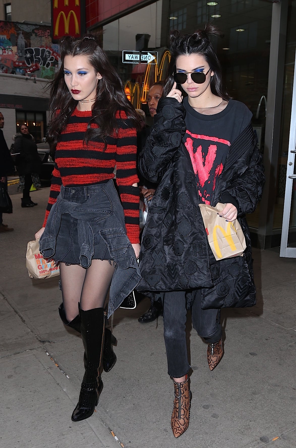 Kendall Jenner and Bella Hadid Street Style in Coats, T-Shirts