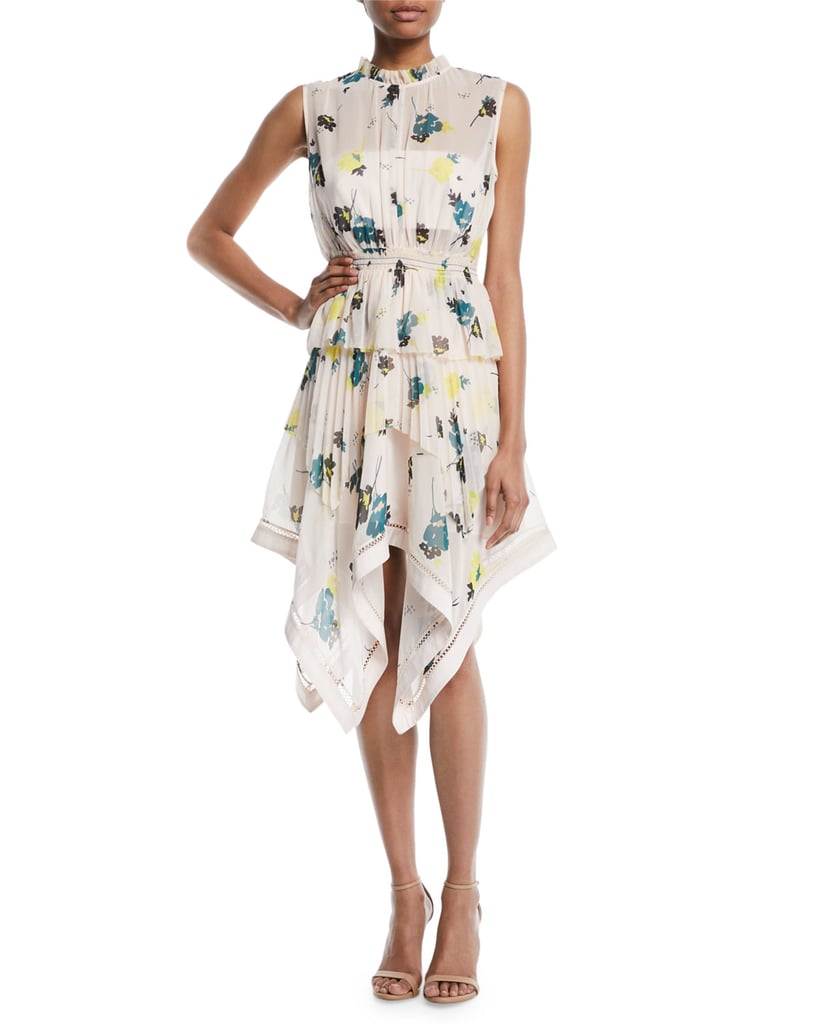Self-Portrait Asymmetric Graphic Floral-Print Dress