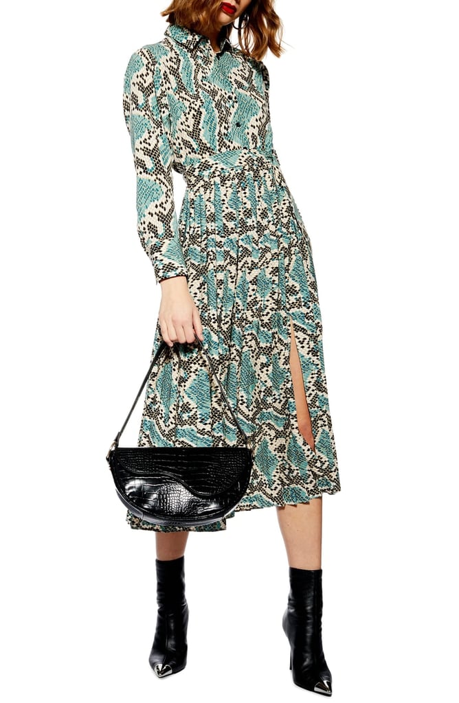 Topshop Python Pleated Shirtdress