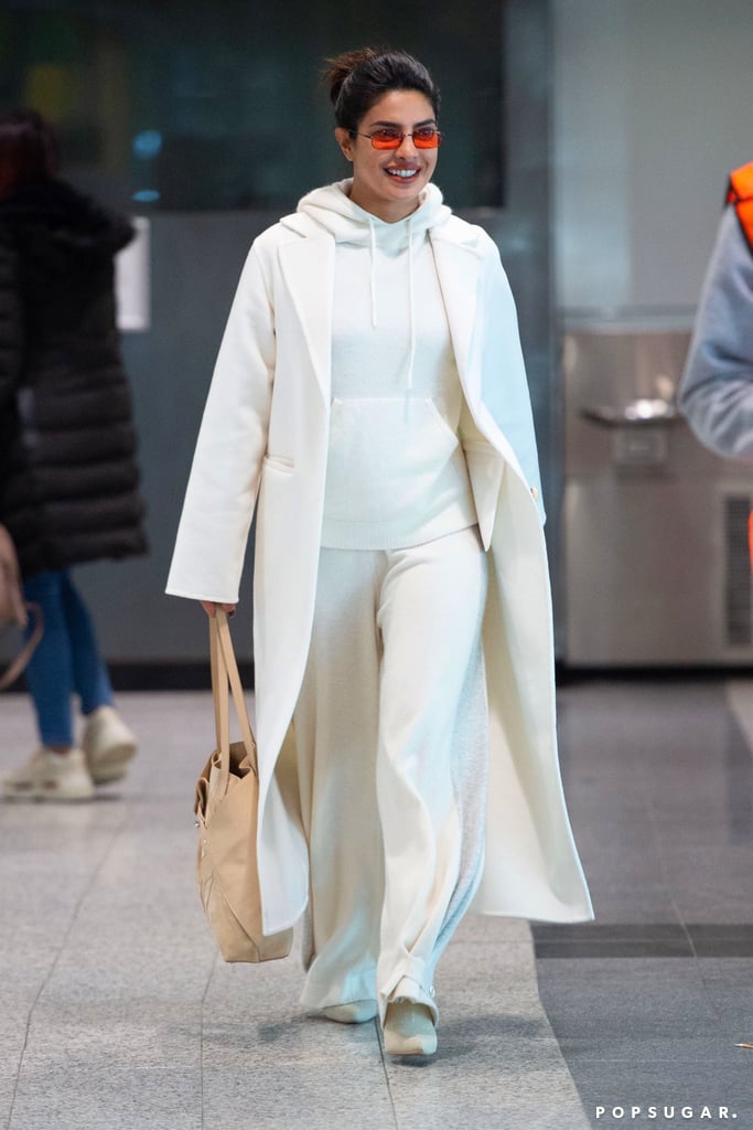 Priyanka Chopra Wearing White Cashmere Sweats at the Airport