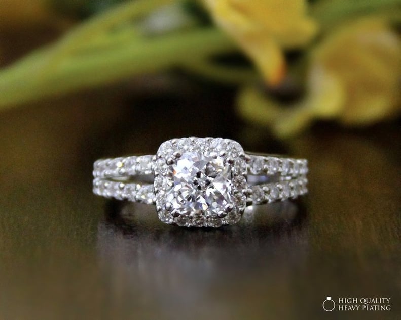 Etsy Halo Engagement Ring-Cushion Cut Ring