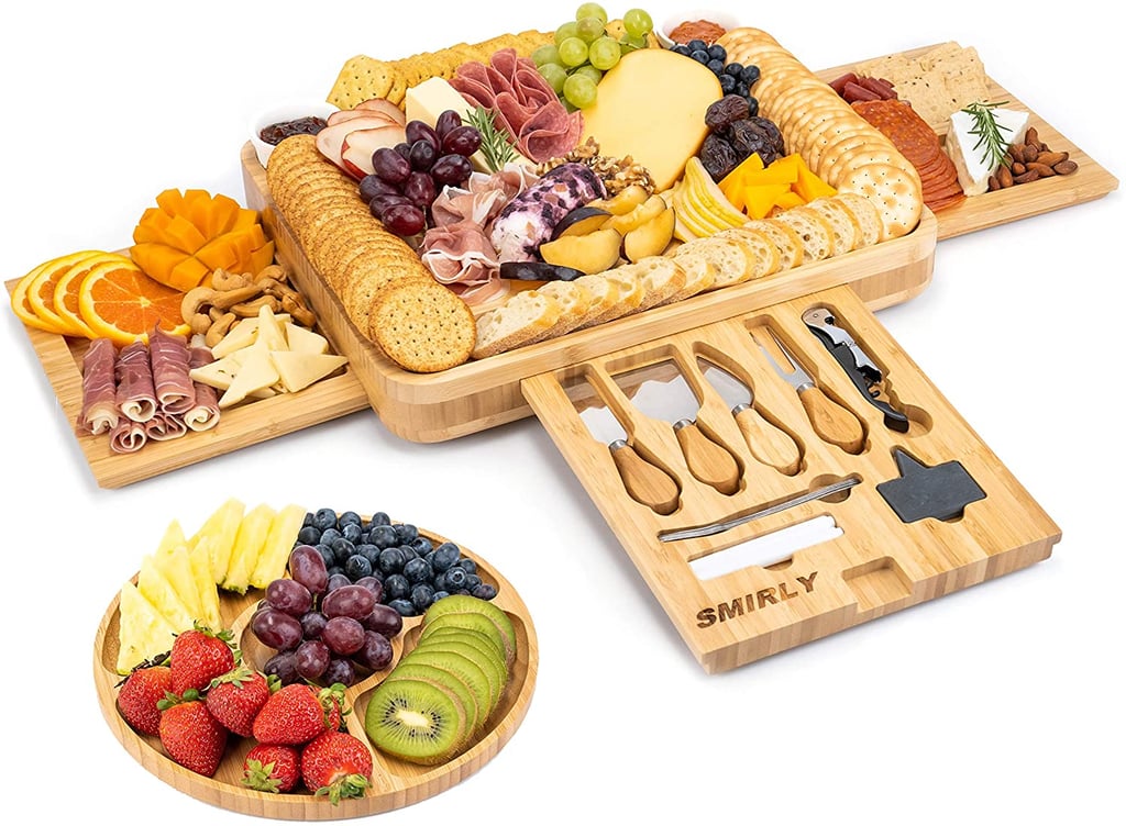 Smirly Cheese Board and Knife Set: 16 x 13 x 2 Inch Wood Charcuterie Platter