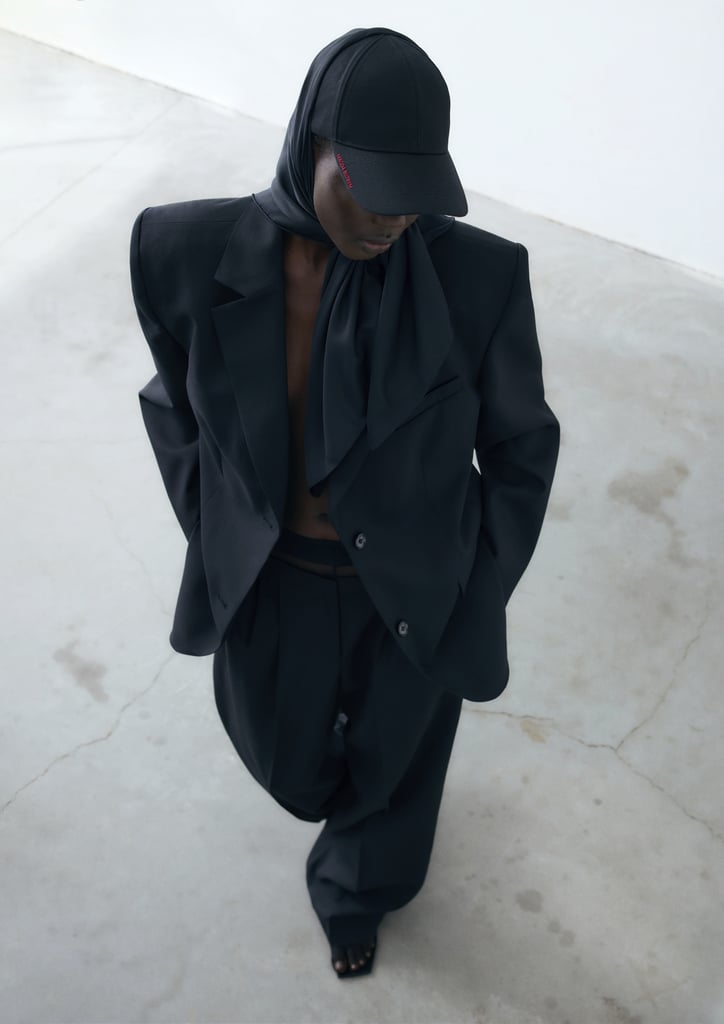 Magda Butrym x H&M Scarf Cap, Black Blazer, and Trousers