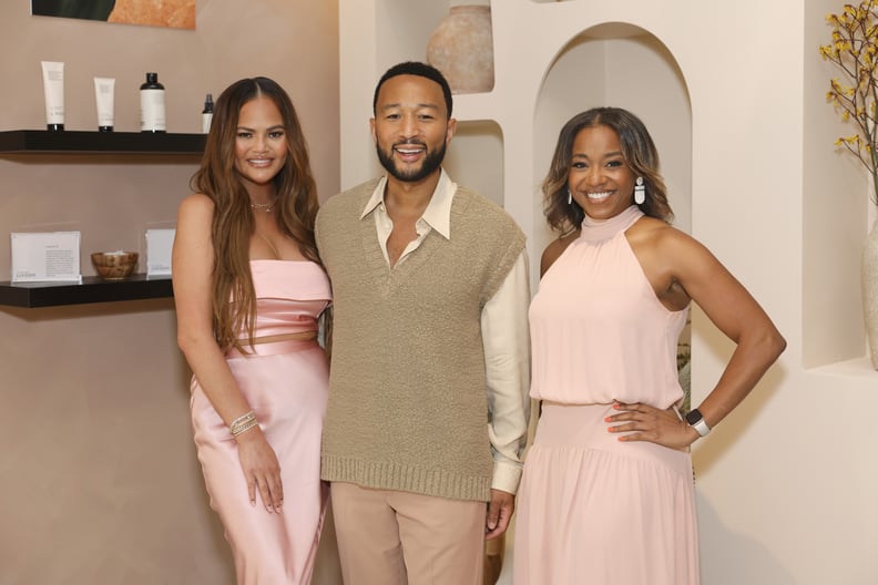 LOS ANGELES, CALIFORNIA - JULY 20: (L-R) Chrissy Teigen, John Legend, and Kia Lowe attend LOVED01 By John Legend Launches Pop-Up At at Westfield Century City on July 20, 2023 in Los Angeles, California. (Photo by Stefanie Keenan/Getty Images for LOVED01)
