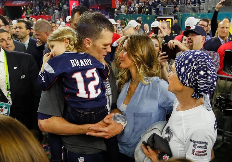 HOUSTON, TX - FEBRUARY 05:  Tom Brady #12 of the New England Patriots celebrates with wife Gisele Bundchen and daughter Vivian Brady after defeating the Atlanta Falcons during Super Bowl 51 at NRG Stadium on February 5, 2017 in Houston, Texas. The Patriot