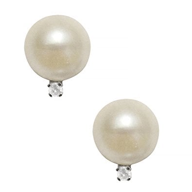 JewelExclusive Pearl and Diamond Accent Earrings