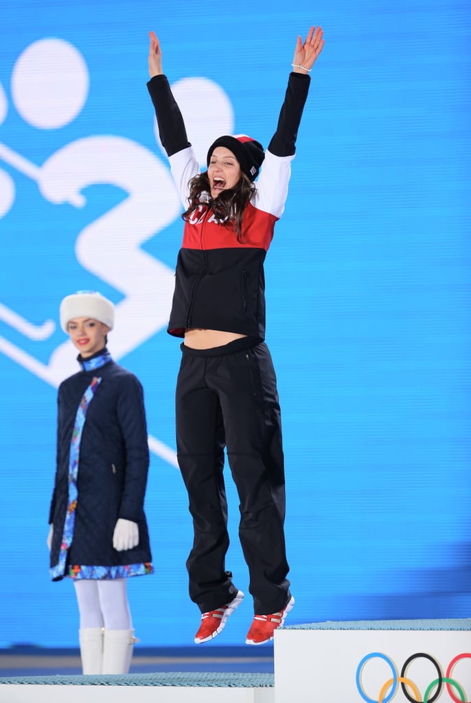 Silver medalist Kelsey Serwa of Canada celebrated her women's ski cross win.