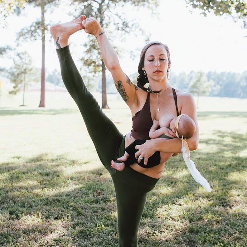 Mom Breastfeeding While Doing Yoga