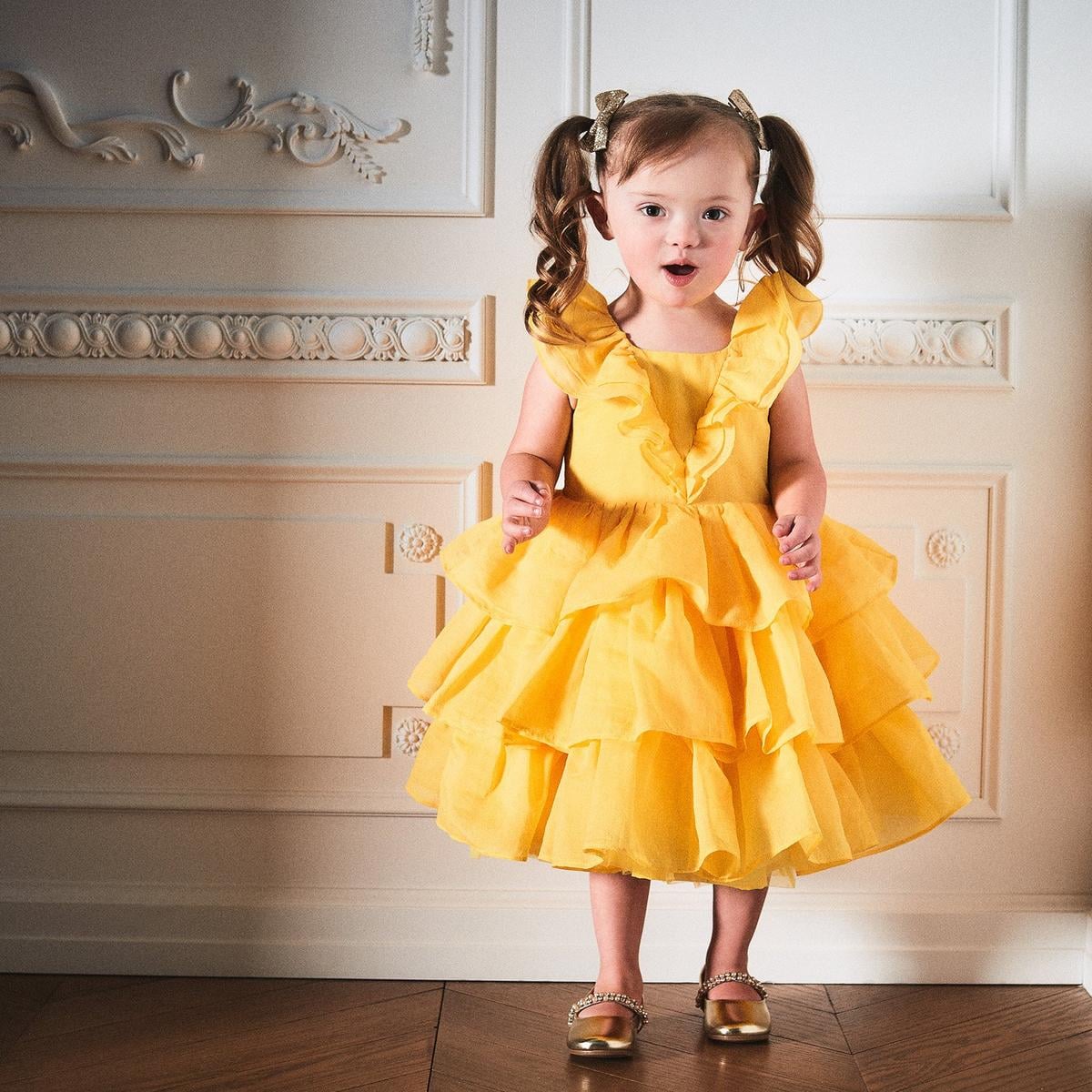 Cute Janie and Jack Dress Baby Girl 12 18 months Gold Light Yellow