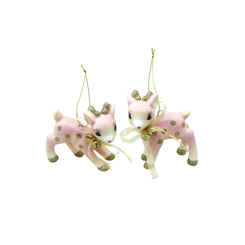 2ct Ceramic Pink Reindeer Christmas Ornaments