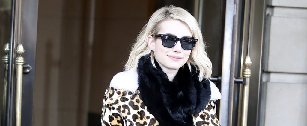 Emma Roberts Wearing a Leopard Coat