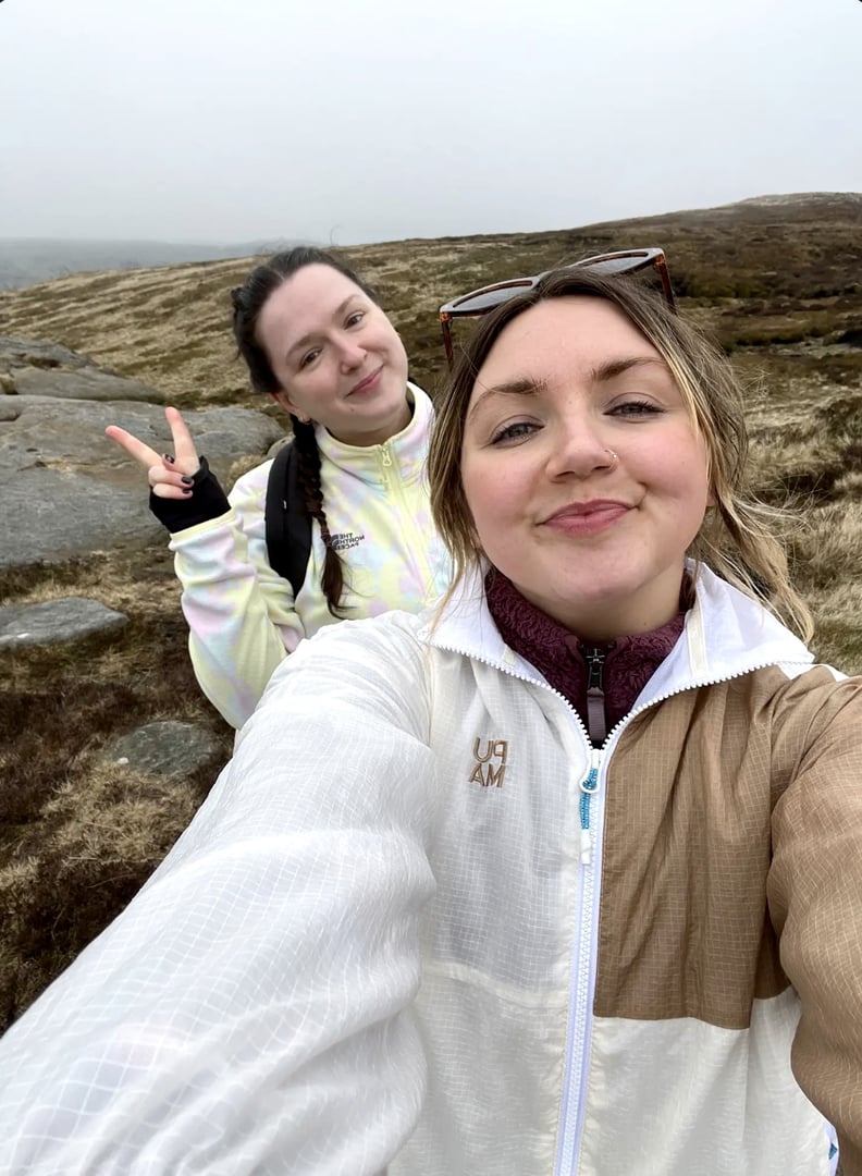 Lucy and Emily, creators of soft hiking, on a hike in the UK