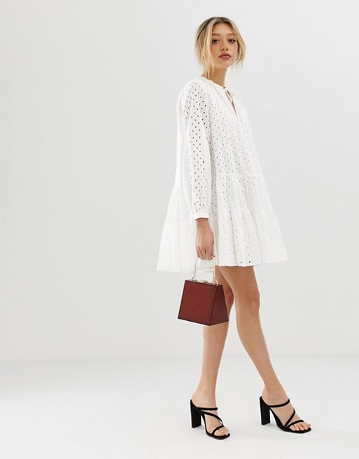 Tiered trapeze mini dress in hot sale broderie