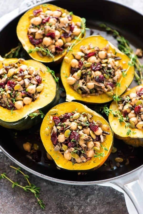 Instant Pot Acorn Squash Stuffed With Wild Rice, Cranberries, and Chickpeas