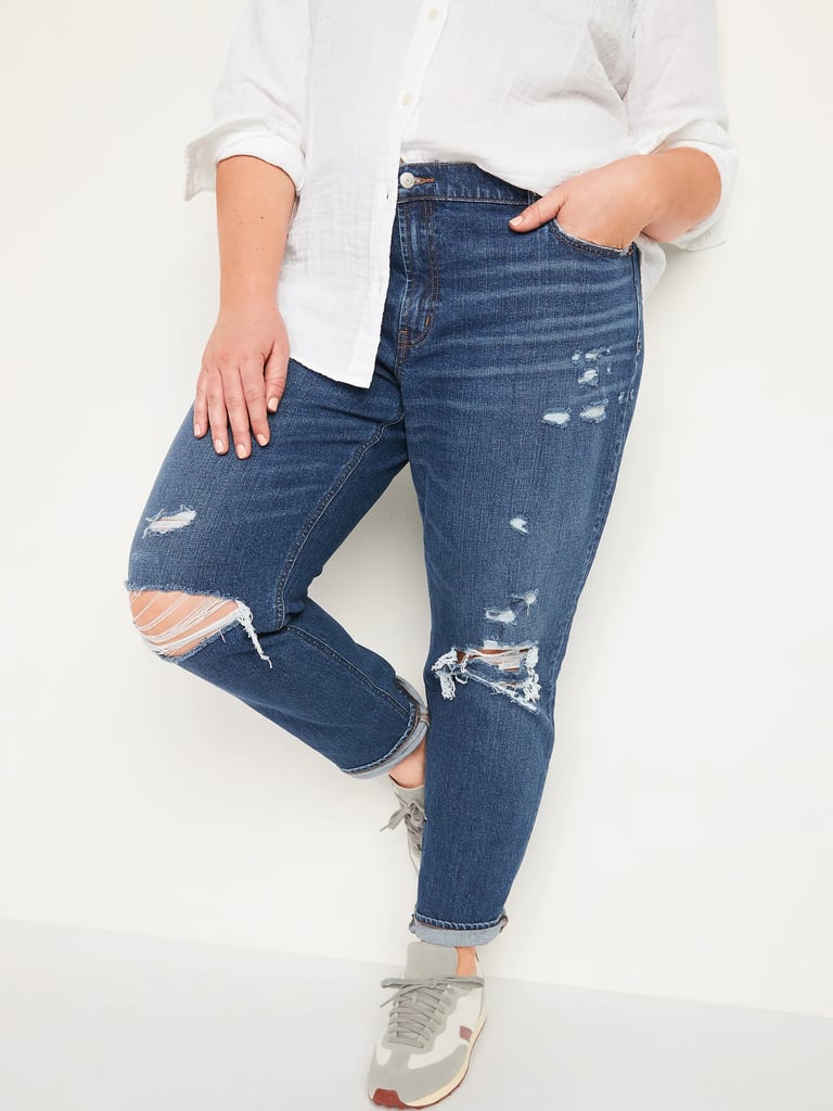 Casual Denim: Old Navy Mid-Rise Ripped Boyfriend Straight Jeans