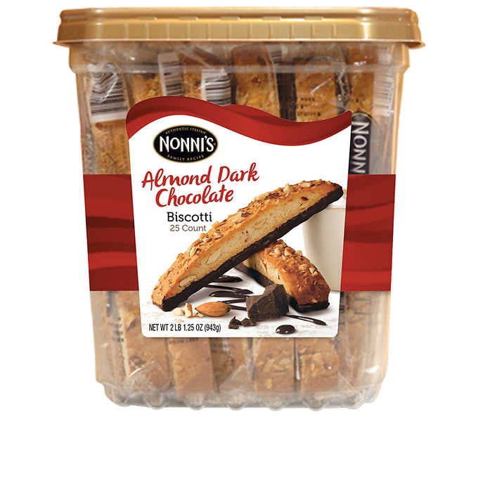 Nonni's Almond Dark Chocolate Biscotti, Pack of 25