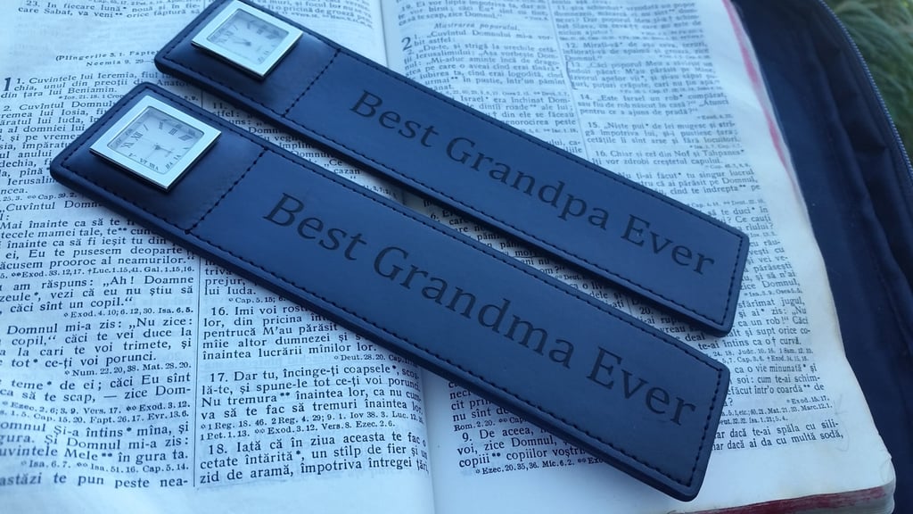 For the Grandparents Who Love to Read: Engraved Leather Bookmark With Watch