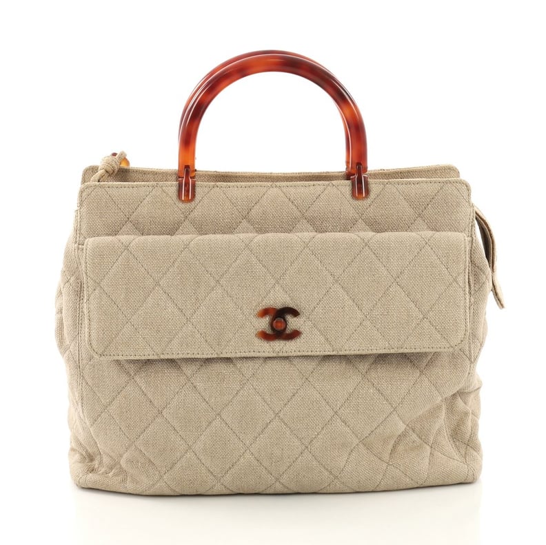 Chanel Vintage CC Resin Pocket Tote Quilted Canvas