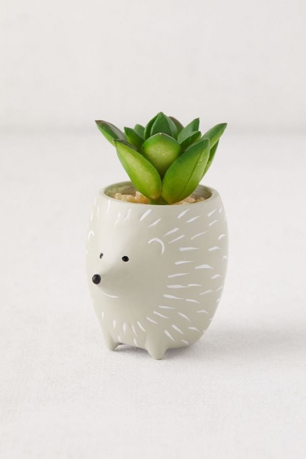 Tiny Animal Pot Faux Succulent