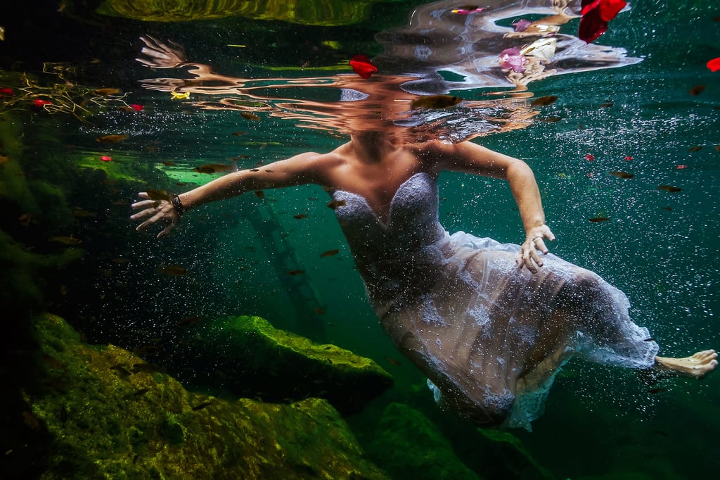 Underwater Trash-the-Wedding-Dress Shoot