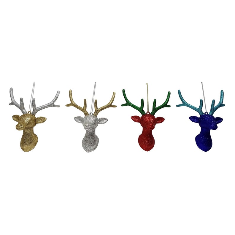 Jingle City Glittered Deer Head Ornaments