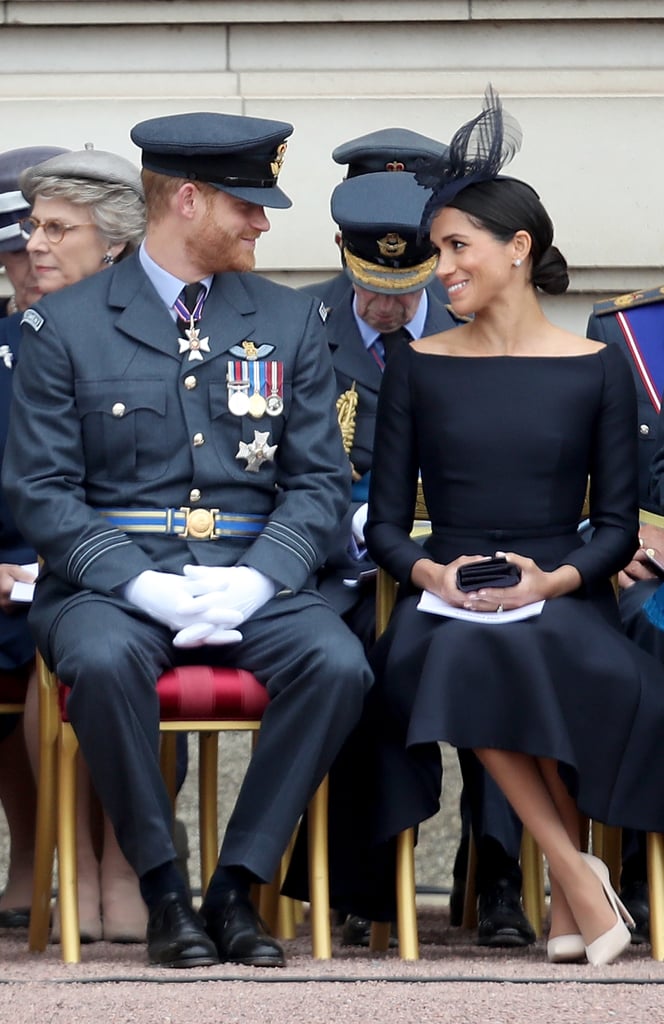 Ugh, could these two be any cuter?! Meghan and Harry snuck some loving glances at each other as they sat together at the commemorative service. Kate Middleton, who wore a powder blue Alexander McQueen coat for the occasion, was also there with her hubby, Prince William.