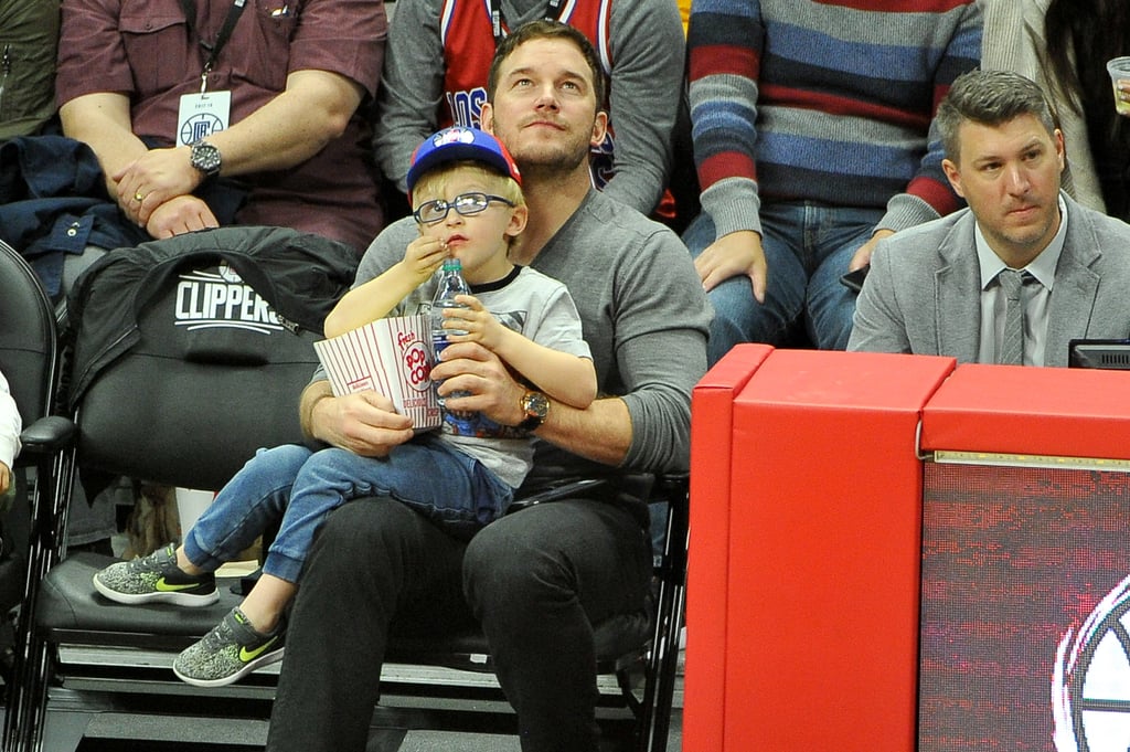 Chris Pratt and Son Jack at LA Clippers Game December 2017