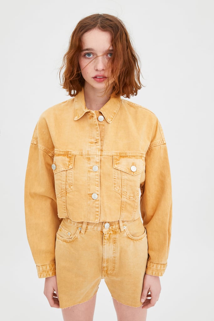 yellow denim jacket zara