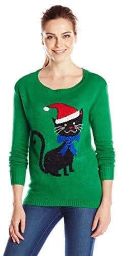 Whimsical Cat With Santa Hat Ugly Christmas Sweater These Animal