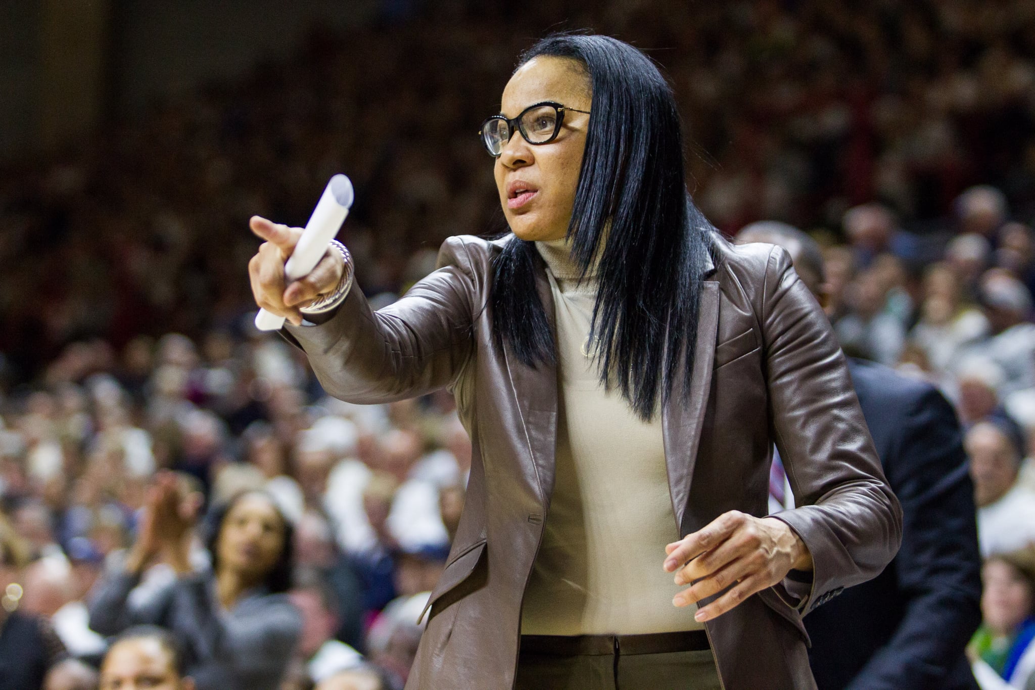 STORRS, CT - FEBRUARY 13: South Caroloina's Head Coach Dawn Staley on the side lines during the first half of a women's division 1 basketball game between 6th ranked University of South Carolina and the #1 UConn Huskies on February 13, 2017, at the Harry A. Gampel Pavilion in Storrs, CT. (Photo by David Hahn/Icon Sportswire via Getty Images)