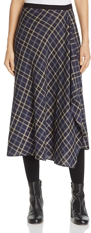 Vince Plaid Faux-Wrap Skirt