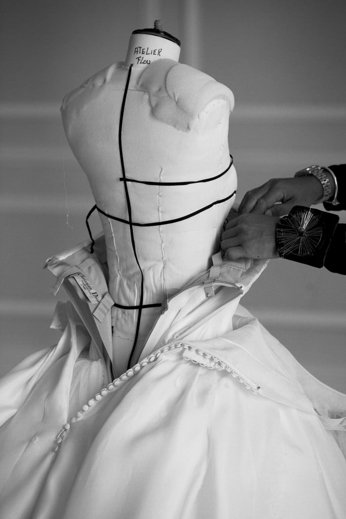 "To create Angelababy's bespoke wedding dress, the toile was constructed and molded on a wooden body form matching the young woman's measurements," Dior shared on Instagram.